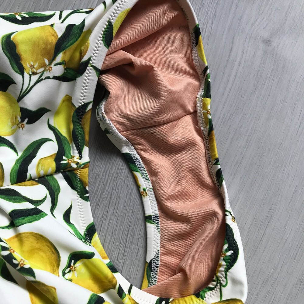 J CREW WOMENS SWIMSUIT LIMONCELLO YELLOW LEMONS GRAPHIC ONE SHOULDER WOMENS 10 - Picture 9 of 10